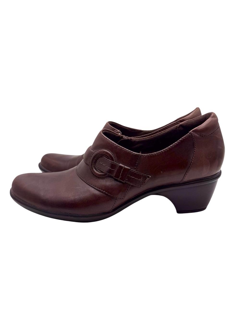 Clarks brown leather slip on heeled ankle Booties women’s size 9 EUC
